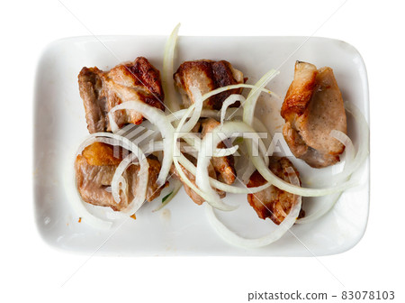 Grilled pork meat shashlik with marinated onion Grilled pork meat shashlik with marinated onion 83078103