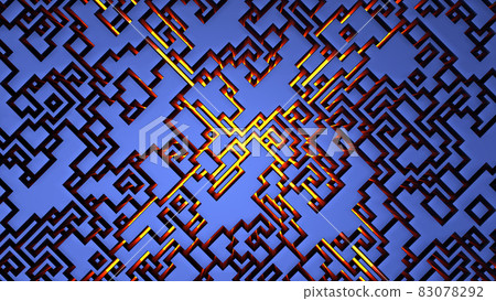 blue maze background illuminated labyrinth yellow X light pattern abstract art 3D illustration 83078292