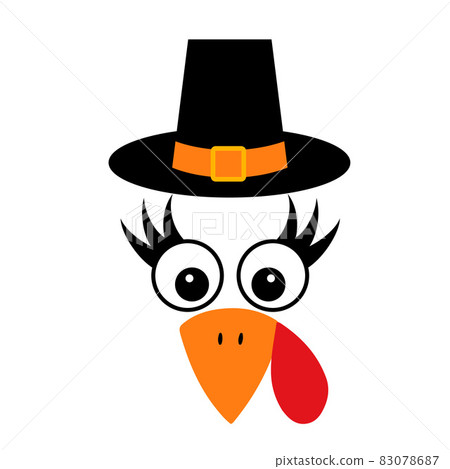 Cute cartoon turkey face. Traditional Thanksgiving Day symbol. Vector template for greeting card, banner, flyer, sticker, t-shirt, etc 83078687