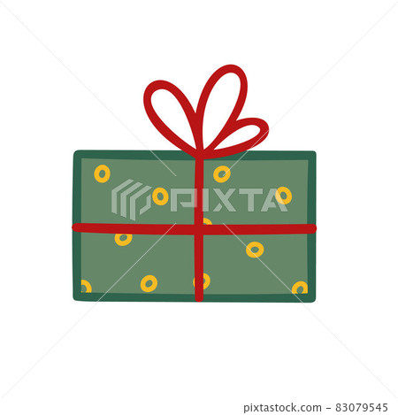 Christmas gift box with ribbon and bow red and beige vector illustration, Merry Christmas and Happy New Year festive traditional winter holiday decor, ornament for poster, greeting card, sticker 83079545