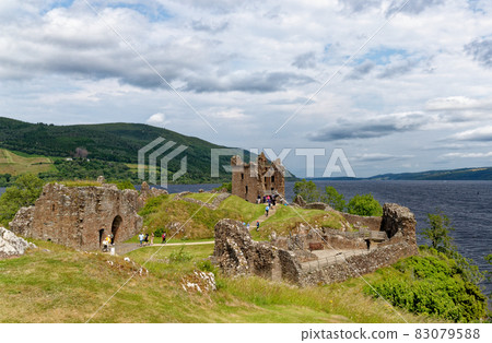 Urquhart Castle on the shore of Loch Ness Urquhart Castle on the shore of Loch Ness 83079588