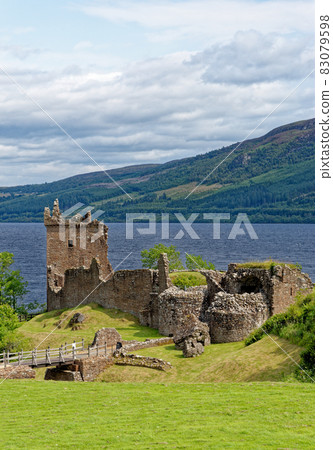 Urquhart Castle on the shore of Loch Ness Urquhart Castle on the shore of Loch Ness 83079598