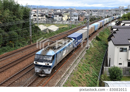 東海道本線的長長的貨運列車 83081011