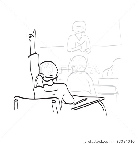 line art girl raising hand in elementary school class illustration vector isolated on white background line art girl raising hand in elementary school class illustration vector isolated on white background 83084016