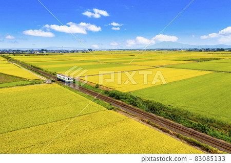 A regular train on the Kanto Railway Joso Line that runs through the countryside of Joso City (Mitsuma Station-Minami-Ishige Station) (Joso City, Ibaraki Prefecture) 83085133