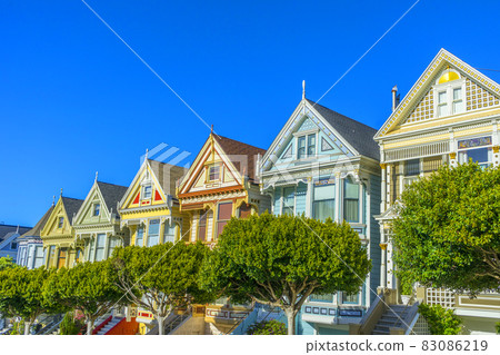 A row of colorful Victorian houses known as Painted Ladies across from Alamo Square. Built between 1892 and 1896, these houses are among the most iconic symbols of San Francisco. A row of colorful Victorian houses known as Painted Ladies across from Alamo Square. Built between 1892 and 1896, these houses are among the most iconic symbols of San Francisco. 83086219
