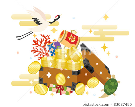 Illustration with the image of Japanese-style treasure, a version with a crane and a turtle Illustration with the image of Japanese-style treasure, a version with a crane and a turtle 83087490