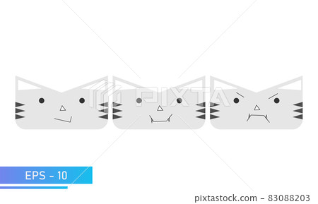 Simple cat or tiger face with emotions, smile, vampire, angry. Icon. Isolated on a white background. Flat vector illustration. 83088203