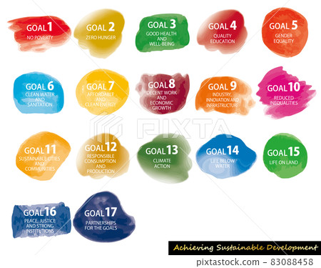 17 Goals of SDGs Image Watercolor Abstract Icon Set 83088458