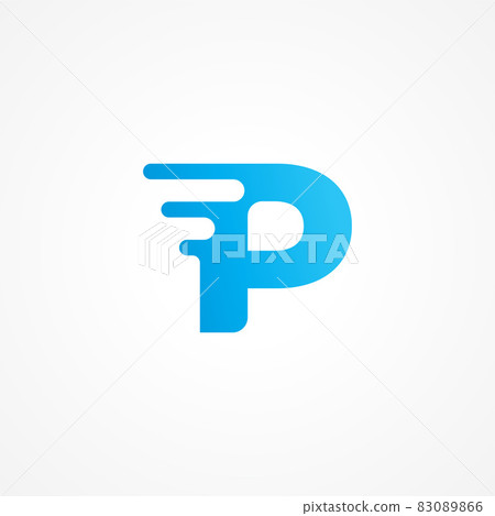 Vector illustration of letter P streaking with fluid effect. Initial alphabet logo design template suitable for kids product, food and drink, toys, supplement, vitamin etc. Blue as color identity 83089866