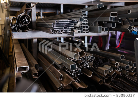 Steel shaped tubes on shelving rack Steel shaped tubes on shelving rack 83090337