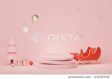 3d Display Podium for product and cosmetic presentation with Merry Christmas and Happy new year concept. Modern geometric. Platform for mock up and showing brand. Minimal clean design. 83090508