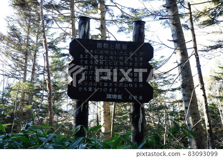 Autumn Shiga Kogen: Nature commentary guide sign on the mountain trail from Shigaike Marsh to Suzurikawa 83093099