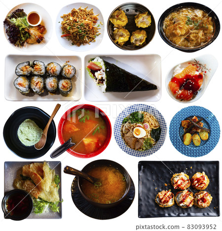 Set of Japanese food collage on white background Set of Japanese food collage on white background 83093952