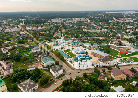 View from drone of Epiphany Monastery in Russian city of Uglich in summer 83093954