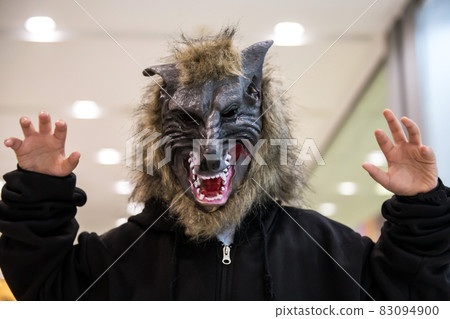 Scary kid with creepy horrible werewolf mask 83094900