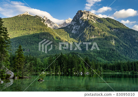 Watzmann massif at Lake Hintersee at Ramsau in Berchtesgaden, Bavaria, Germany Watzmann massif at Lake Hintersee at Ramsau in Berchtesgaden, Bavaria, Germany 83095010