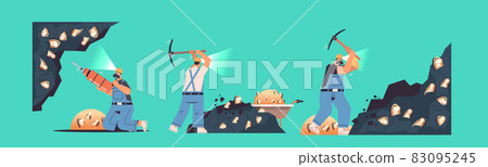 set miners digging and extracting bitcoins in mine cave mining crypto coins digital cryptocurrency blockchain 83095245
