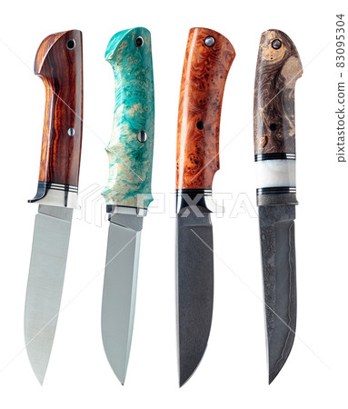 Set of hunter hand made knifes isolated on white. 83095304