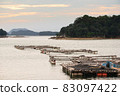 Kujukushima and aquaculture raft at sunset 83097422