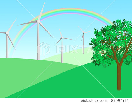 Eco-image of windmills and grasslands. Eco-image of windmills and grasslands. 83097515