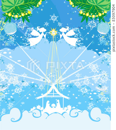 Christmas religious nativity scene - decorative holiday card 83097904