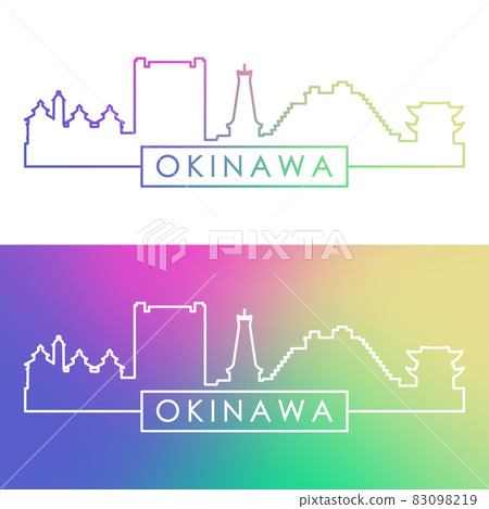 Okinawa skyline. Colorful linear style. 83098219