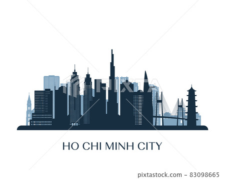 Ho Chi Minh City skyline, monochrome silhouette. 83098665