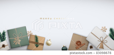 Merry Christmas horizontal banner with gift boxes. Merry Christmas horizontal banner with gift boxes. 83098678