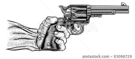 Hand And Western Cowboy Gun Pistol Vintage Woodcut 83098729