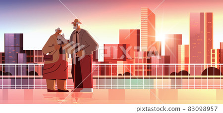 senior couple with flowers having a date grandparents spending time together cityscape background senior couple with flowers having a date grandparents spending time together cityscape background 83098957