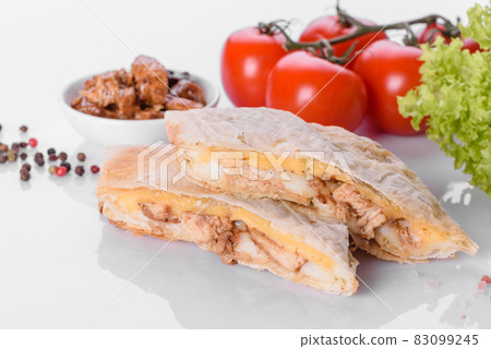 Delicious fresh sandwich grill with pita, cheese and meat 83099245