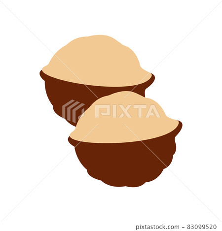 Organic macadamia, nutritional nuts, oil ingredients. Made in cartoon flat style. Vector illustration 83099520