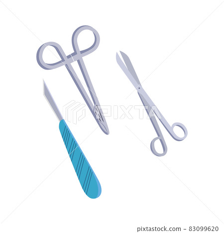 Surgical Instruments flat icons, medical scalpel and pictogram isolated on white. Symbol, logo illustration. Flat style design Surgical Instruments flat icons, medical scalpel and pictogram isolated on white. Symbol, logo illustration. Flat style design 83099620