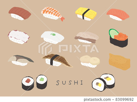 各種壽司手繪插畫（無顏色/輪廓） 83099692