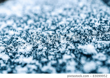 Frosting macro. Cold snow winter background. Blue crystal frozen abstract pattern. White frost ice texture. Frosting macro. Cold snow winter background. Blue crystal frozen abstract pattern. White frost ice texture. 83099952