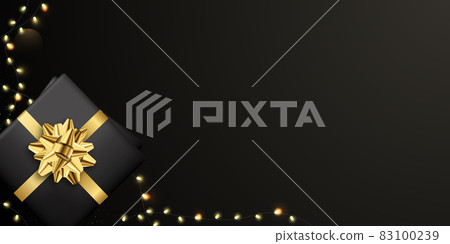 Elegant black banner with gift boxes and lights.  83100239