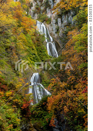 [Tenjinkyo, Higashikawa-cho, Hokkaido] Hagoromo Falls with beautiful autumn colors October 83100355