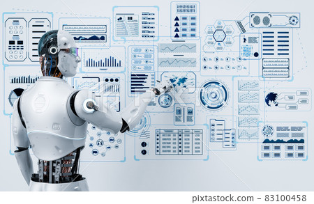 Machine learning with robot and graphic display - Stock Illustration ...
