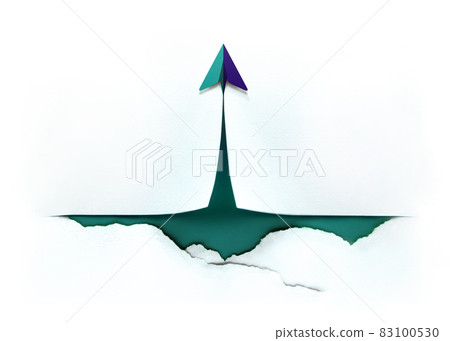 Start and Leadership Concept. Paper Plane on Torn Paper. look like a Spaceship Launch into the Sky and Cloud. Business Start-up Business. Metaphor Photo. Top View 83100530