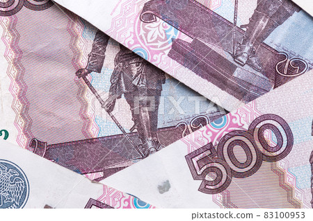 Russian ruble. Russian currency closeup in the form of texture. Russian ruble. Russian currency closeup in the form of texture. 83100953