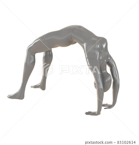 A female gray mannequin stands in a bridge pose on a white background. 3d rendering 83102614