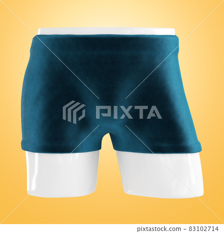 White plastic lower part of the male body in boxers on an orange background. 3d rendering. Front view 83102714