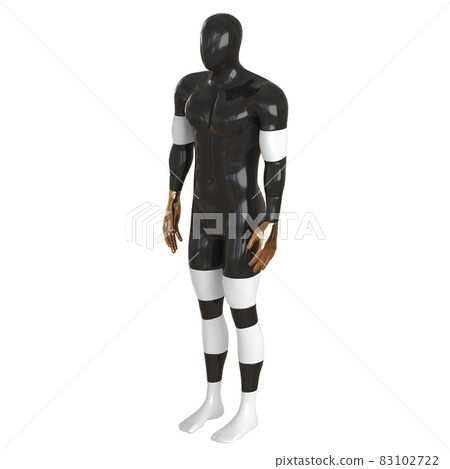 Black white male mannequin with striped legs stands in a relaxed position on an isolated background. 3d rendering 83102722