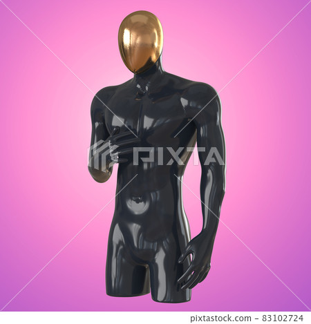 Black male legless mannequin with a golden head on a white background. 3d rendering 83102724