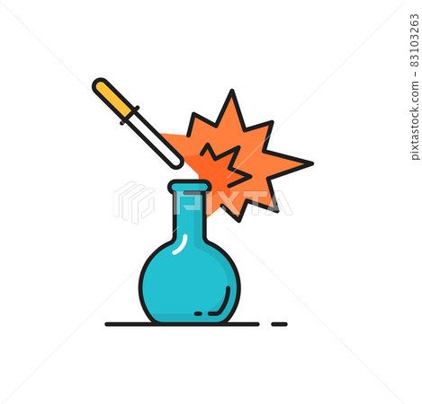 Gene engineering, beaker and droplet lab glassware isolated color line icon. Vector genetics, chemistry and physics concept, scientific research, pharmaceutical glassware, laboratory beakers 83103263