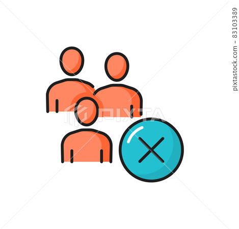 Rejection and decline mark, people and no sign isolated color line icon. Vector no hiring sign, rejection to hire. Business team, wrong answer, disagreement and negative opinion, cancellation mark 83103389