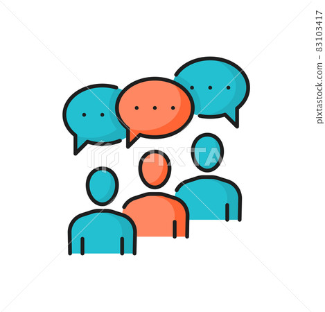 Communication of business people, chat bubbles isolated color line icon. Vector conversation of coworkers, teamwork collaboration, partnership. Dialog discussion, recruitment and brainstorming 83103417