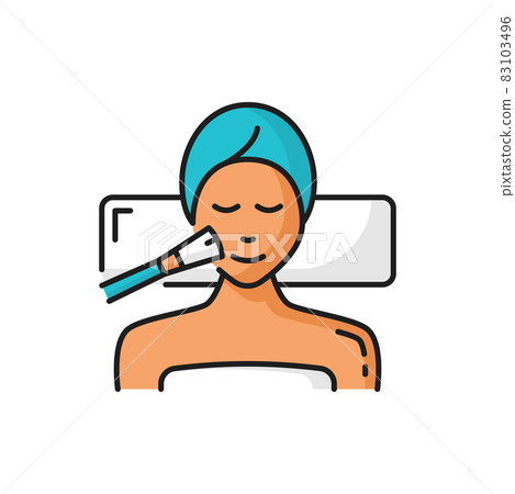 Woman at cosmetologist, spa, beauty face skin care isolated color line icon. Vector applying facial cream to customer in beauty parlor, dermatology therapy. Beauty sexy woman, cosmetics and skin care Woman at cosmetologist, spa, beauty face skin care isolated color line icon. Vector applying facial cream to customer in beauty parlor, dermatology therapy. Beauty sexy woman, cosmetics and skin care 83103496