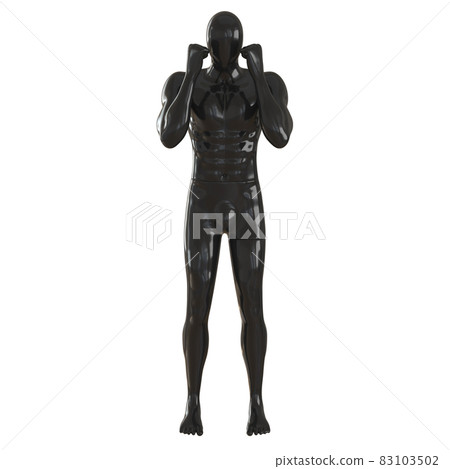 Male black mannequin with fists near the head on a white background. Defensive wrestler pose. 3d rendering 83103502